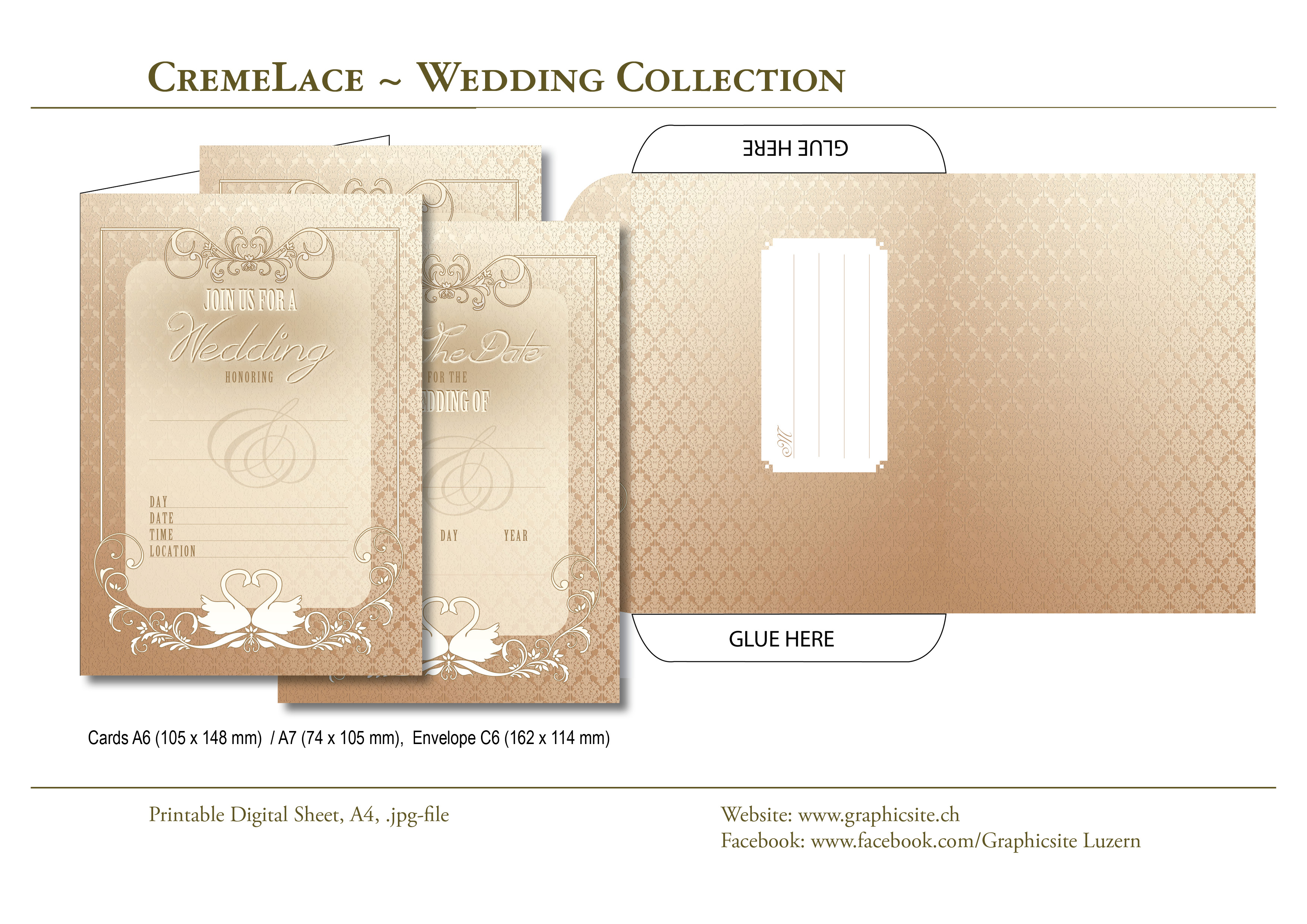 Printable Digital Sheets - Wedding Collection - CremeLace Collection - #wedding, #invitation, #cards, #stationary, #invite, #cream, #lace, #beige, #golden, #cards, 